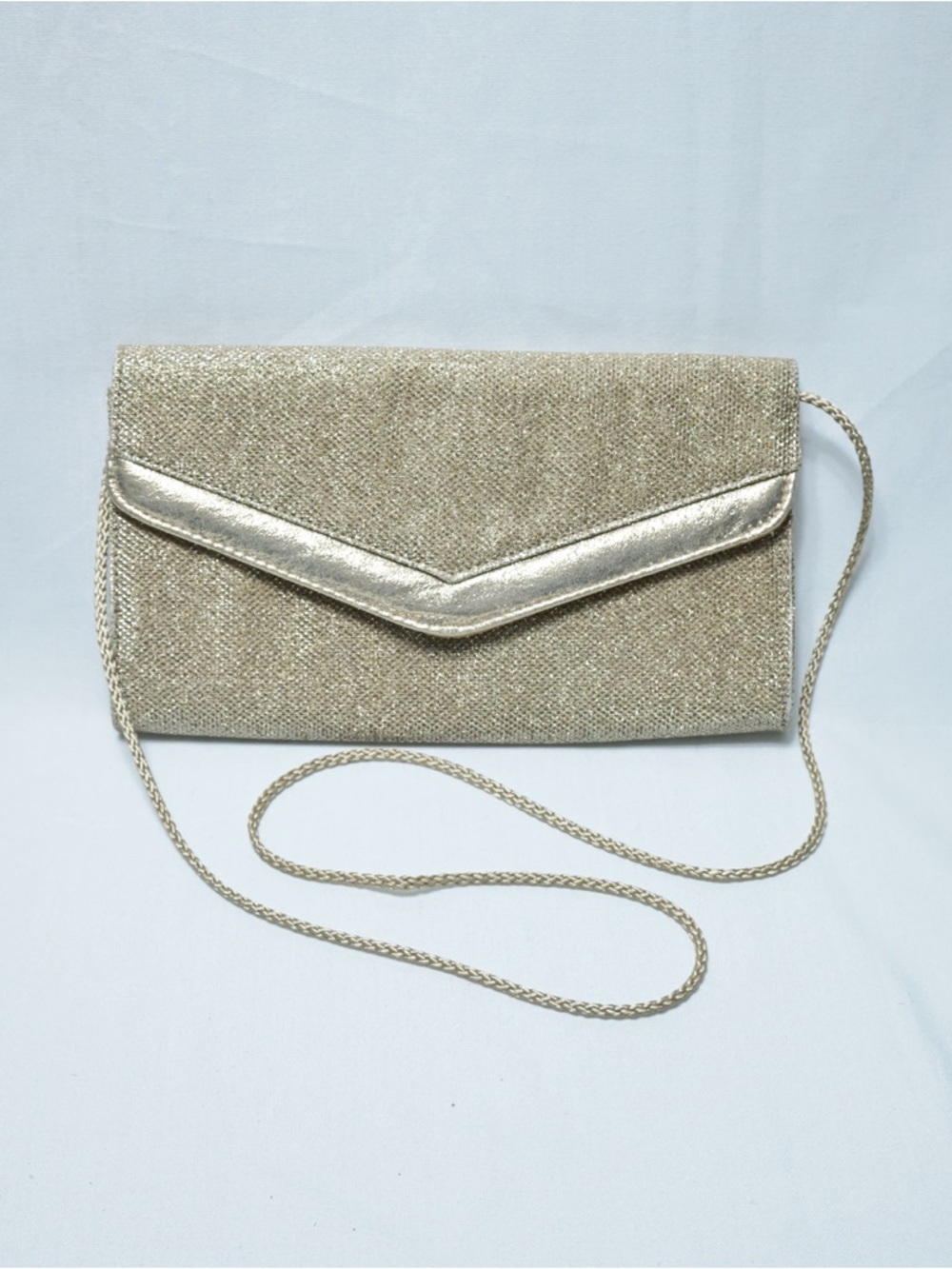 Touch of Nina Metallic Gold Envelope Clutch with Chain Strap
